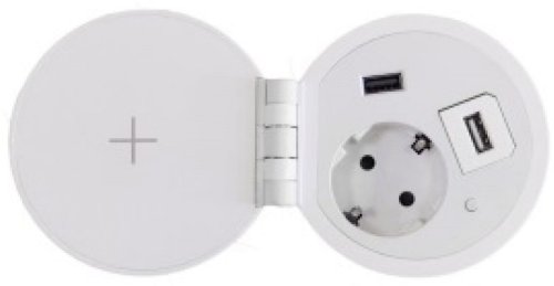 Розетка встраеваемая Mebax 51 1-м.+беспроводная зарядка+2xUSB Ø80мм белый картинка